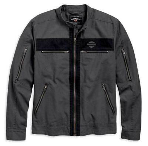 97519-19VM-1 Harley-Davidson® Men's Exposed Zippered Canvas Casual Jacket - Asphalt