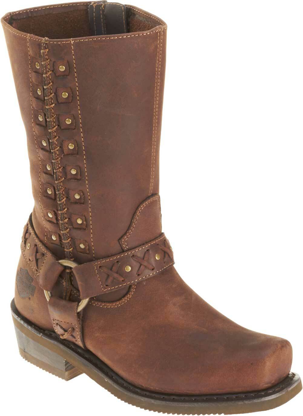 Harley-Davidson® Women's Brown Leather Auburn Harness Stud Motorcycle Boot